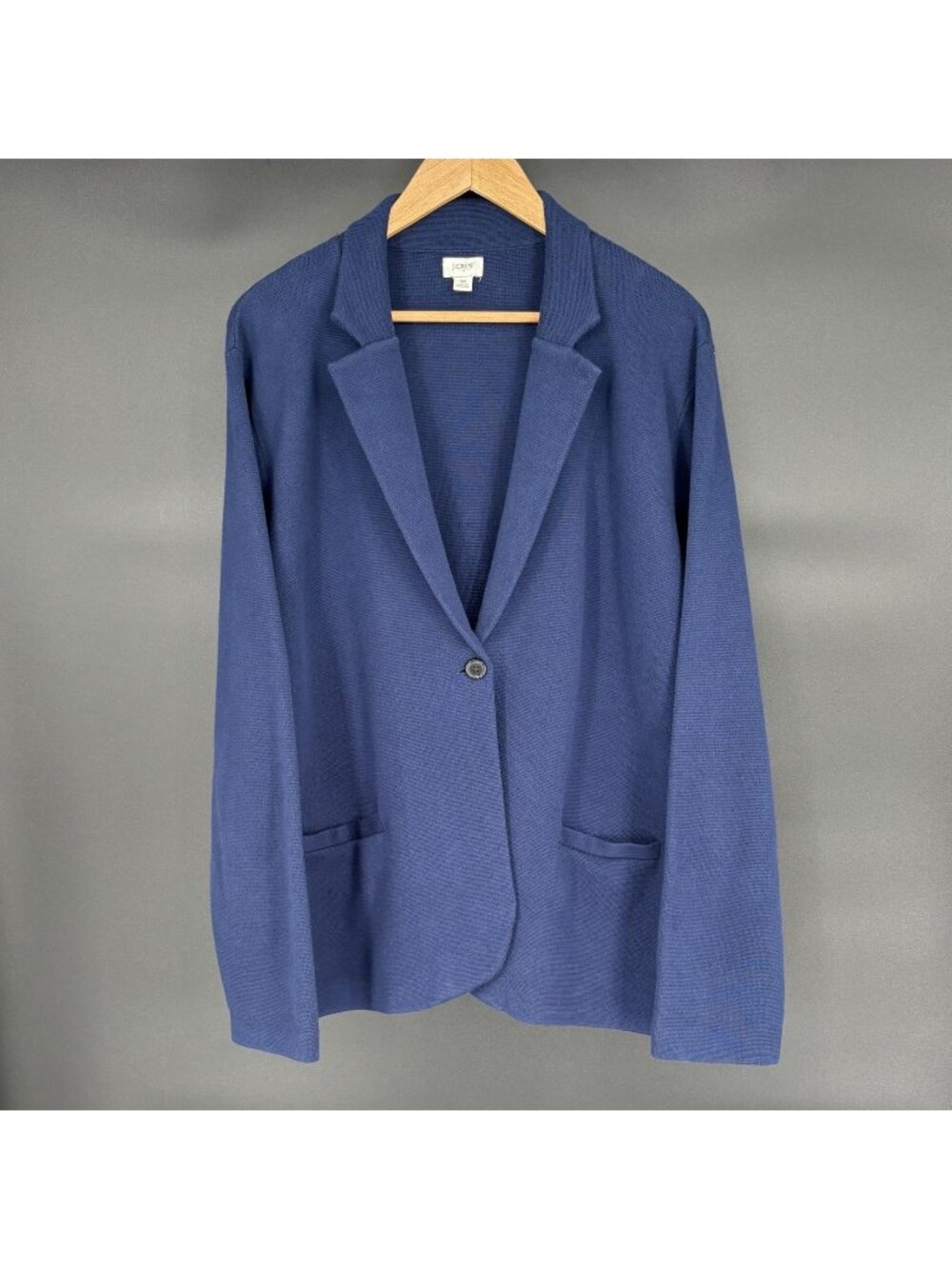 J Crew Women's Schoolboy Sweater Blazer 3X Navy Blue Cotton Knit Preppy Office